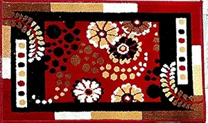 RUF RUGS New Export Quality Embossed Carved Handmade Shaggy Microfiber Moroccan Design Thick Geometrical Carpet Hall for Living Room & Bedroom Size 1.5 X 2 FEET Round Color RED