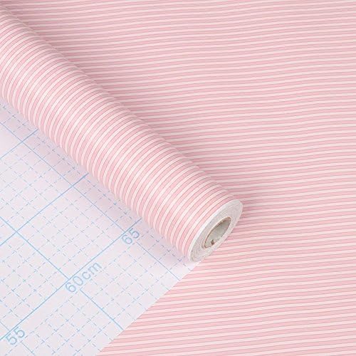 Pink Strip Pattern Decorative Self Adhesive Vinyl Contact Paper Shelf Drawer Liner for Kitchen Cabinets Drawer Shelf Dresser Arts Crafts Decal 45 x 300 cm