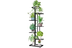 MOAMUN Soporte para macetas de 7 animales, banco para flores, hierbas, de metal, decoración interior y exterior (negro)