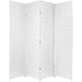 KUSTOMDECO 4-Panel Folding Room Divider – Freestanding Rattan Privacy Screen Partition for Bedroom, Portable White Partition Wall.