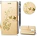 Produktbild Huawei Honor 6X Hülle,Honor 6X Leather Handyhülle,WIWJ Handyhülle Wallet Case[Heißprägen Prägung Schmetterlinge Ledertasche] Flip Schutzhülle für Huawei Honor 6X/Huawei GR5 2017-Golden