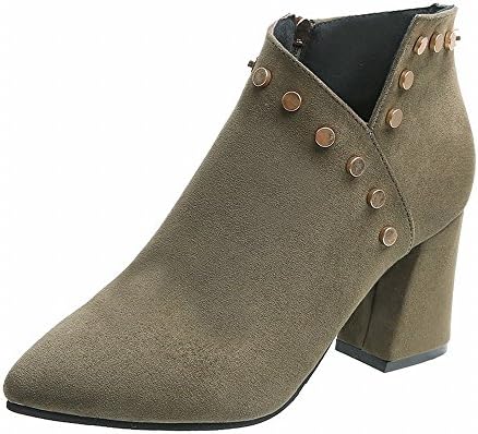 Add Velvet Tip Single Autumn Shoes High Heels Suede Side with a Rivet V-Side Zipper Shoes,Green,39