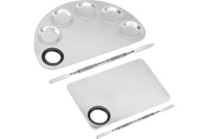 MEIYIDAY 2 Set Tavolozza Trucco in Acciaio Inox Professionale Tavolozza di Miscelazione del Trucco con Spatola Rettangolo Semicerchio Tavolozza Trucco Palette per Rossetto Smalto Correttore Pigmento