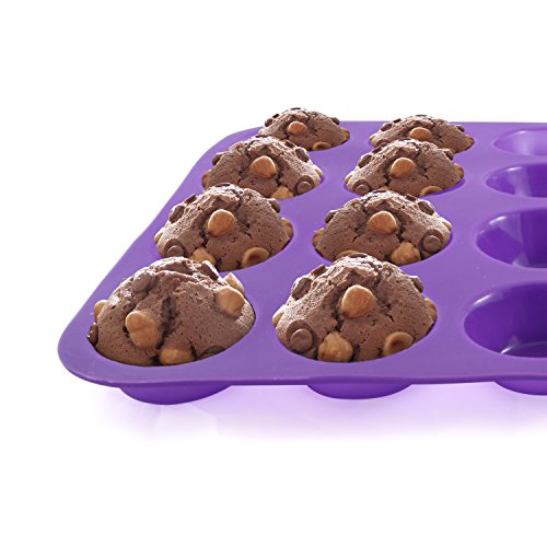 Belmalia Muffinblech aus Silikon für 24 Mini Muffins, antihaftbeschichtet, Cupcakes, Brownies, Kuchen, Pudding, Muffinform Lila Violett - 2
