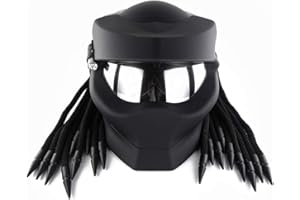 ZJRA Dévoilement du Casque de Moto, Casque de Moto Predator, approuvé par Le Dot, Cheveux tressés, Casque de Motocross intégral à Face Ouverte, Mat LED