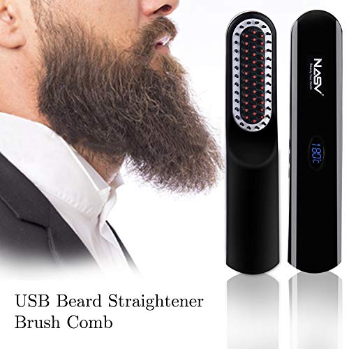 Cepillo Alisador de Barba para Hombres, Plancha Barba Hombre Sin Cable, Temperatura Ajustable, Pantalla LCD digital, Doble Tensión y Portátil para Viajes (Negro)
