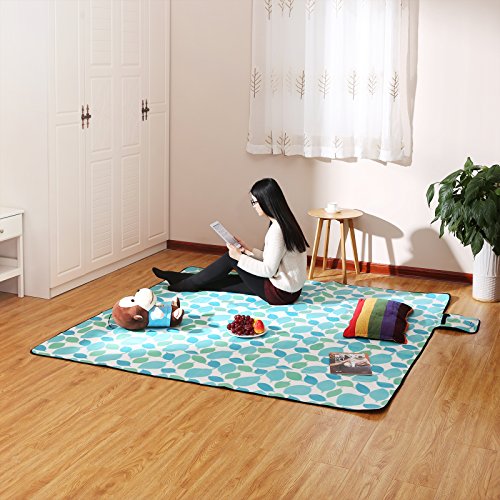 SONGMICS Picknickdecke, 200 x 200 cm, groß, Campingdecke, für Park, Garten, Strand, wasserdicht, maschinenwaschbar, faltbar, türkise Blätter GCM78Y – Bild 5
