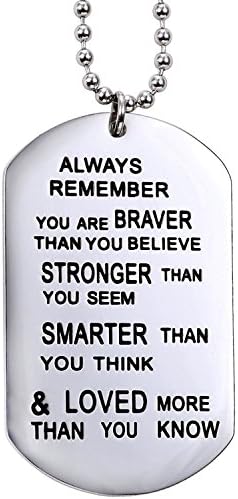 Inspirational Charm Necklace, Always Remember You Are Braver Than You Believe Stainless Steel Pendant Necklace