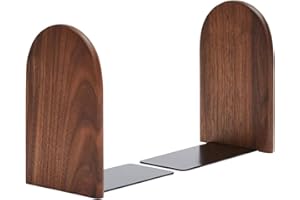DIFISTIK 2 Pack Book Ends Natural Bamboo Bookend Anti Slip Book Stopper Wood Bookends Bookshelf Book Ends for Shelves Home Office Library School Study Decoration (Walnut)