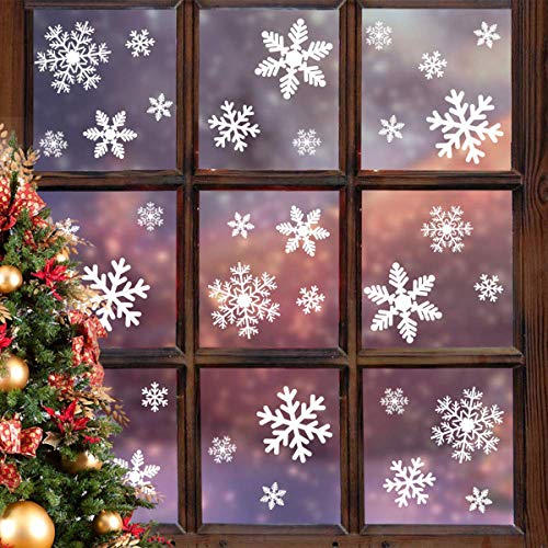 Natale Vetrofanie Fiocco di Neve Adesivo Addobbi Natale Vetrofanie PVC Rimovibile Adesivi Murali Fai da Te Finestra Decorazione Vetrina Wallpaper Adesivi -Joy.J