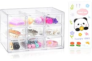 DIBALIYI Acryl Desktop Aufbewahrungsbox, Mini Handwerk Schublade Schrank mit 9 Schubladen, Transparente Aufbewahrung Organizer mit Sticker für Schreibwaren Kosmetik Schmuck Zubehör (9 Cells Transparent)