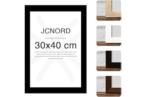 JCNORD Schwarzer MDF Holz Bilderrahmen 30x40 cm mit bruchsicherem Acrylglas | Moderner Fotorahmen für Wände und Tische