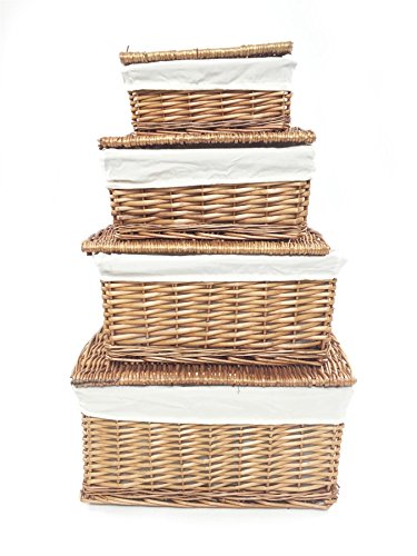 Kiefer Natur Weide mit Deckel gefüttert Aufbewahrungskörbe Weihnachts Geschenkkorb Geschenk, Medium 35x24x15cm