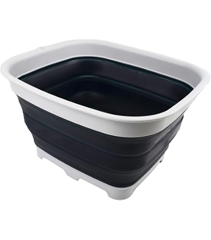 Bassine Pliable SAMMART 9.1L - Avec Bouchon Vidange - Lavabo Portable Pour Camping/Cuisine - Gris