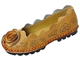  Mallimoda Damen Vintage Handgefertigte Große Blume Lederschuhe Flatschuhe Gelb EU 40=Asian 41