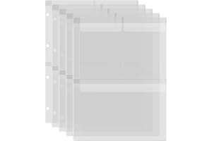 OTCRAFT 5 Pack A4 Size Plastic Binder Pockets,4 Holes Waterproof PVC Folders Loose Leaf Bag forBudgeting Loose Leaf Bags Planner Insert Pouches Photo,Document, Stamp & Die Storage Bills Organizer (3 Grid)