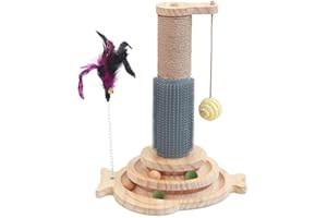 Marchul 5 in 1 Giocattoli per Gatti: Graffiatoio in Corda di Sisal Con Palla Appesa, Palla Interattiva Con Piuma Elastica, Graffiatoio Massaggiante per Giocare al Chiuso