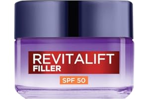 L'OREAL PARIS L'Oréal Paris Crema Viso Giorno Revitalift Filler SPF50, Per Tutti i Tipi di Pelle, Azione Anti-Rughe Rivolumizzante, Pelle Rimpolpata a Lungo, Con Acido Ialuronico, 50 ml