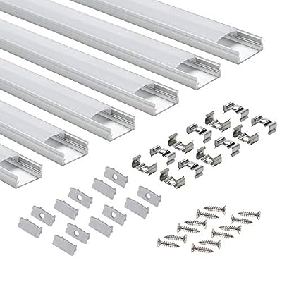 StarlandLed Lot de 6 x 1 m Profil en U en aluminium avec couvercle, embouts et clips de fixation pour lanières LED