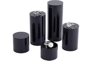 BENECREAT 5 pièces Présentoirs de Colonne en Acrylique Bases Noir 3/4/6/8/10 cm Cylindre Rond Support de Socle D'Affichage Solide pour Bijoux Affichage de Pierres Précieuses Présentation Cosmétique