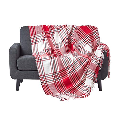 Homescapes Medium Red Tartan Throw 60 x 80 Inches or 152cm x 203cm, 100% Cotton Sofa throw for Most