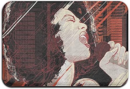 Jazz Singer Woman Performing On Grunge Background Musical Sound Illustration Decorative Door Mat IndoorOutdoor Doormat Decor Rug Non-woven Fabric Non Slip