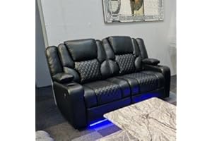 GENERIC Orlando - Electric Recliners Sofa With Cupholders - 3+2 Seater Sofa Grey/LED Lights/Wireless Charging (Black, 2 Seater)