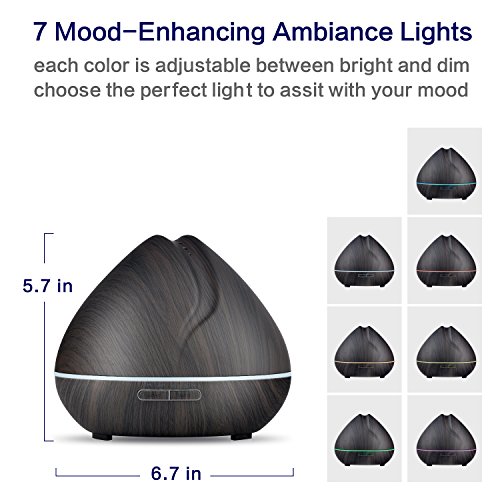 Aromatherapie ätherisches Öl Diffusor, OliveTech 400ml Holzmaserung Ultraschall Luftbefeuchter mit kühlem Nebel mit 7 Farben LED Lichter ändern und Wasserlos automatischer Abschaltung - 2