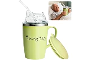 GOBESTY Adult Sippy Cup 350ml, 3-in-1 Beakers for Elderly with Lid And 30cm Straw, Non Spill Cups for Elderly, Anti Choke Safe Drinking Cup for Elderly Disabled Patient Maternity, Dysphagia Cups (Green)