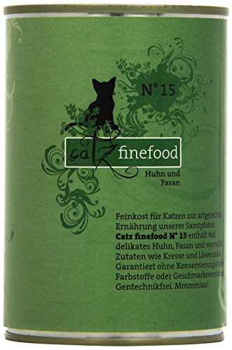 catz finefood N° 15 Huhn & Fasan Feinkost Katzenfutter nass, verfeinert mit Quinoa & Kresse, 6 x 400g Dosen