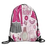 DANCENLI Fashion Gym Fashion Theme In Paris with Outfits Dress Watch Purse Perfume Parisienne Landmark Drawstring Gym Sack Sport Bag for Men and Women