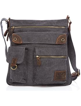 Damen Tasche Echtleder Canvas Shopper Schultertasche Handtasche Vintage neu