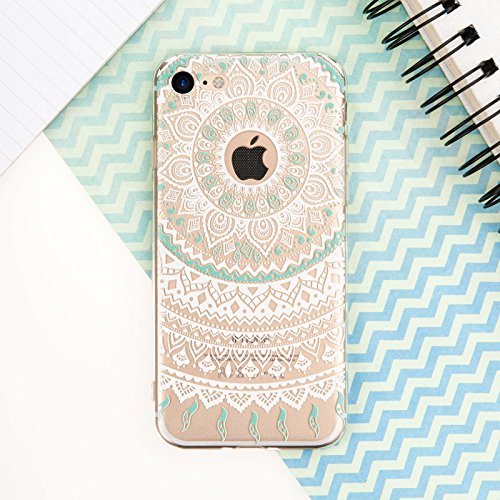 iPhone 7 Case, iPhone 8 Case by Yousave Accessories [Slim & Lightweight] White & Turquoise Mandala Pattern [Soft Flexible] TPU Gel Protective Cover â€“ Exact Fit for iPhone 7 (2016 Model) & iPhone 8 (2017 Model)