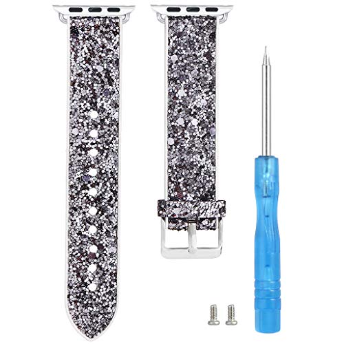 Preisvergleich Produktbild Weihnachts Pailletten Lederband mit kleinem Schraubendreher, luxuriöses Ersatzarmband, funkelndes Armband, geeignet für Party, Dating, Freizeit Für Apple Watch Serie 1 / 2 / 3 / 4 42 / 44mm (Kaffee)