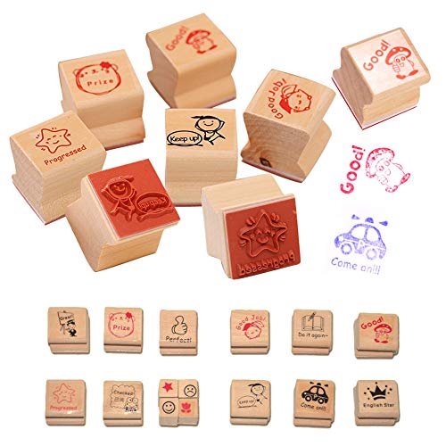 15 PCS bois bricolage Cartoon Teacher Stamp Commentaires Encourager Stamp