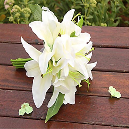 1Pc European Perfume Lily Bride Holding Flowers Artificial Flowers Wedding Bouquet Bouquet Home Furnishing Living Room Decoration 24*24*25 , cream