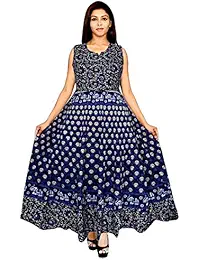 Jwf Women's Cotton Long Dress (FR_4918 _Multi-Coloured_ Free Size)