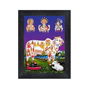 PnF Kamdhenu Cow Religious Wood Photo Frames with Acrylic Sheet (Glass) for Worship/Pooja(photoframe,Multicolour,8x6inch)-22532