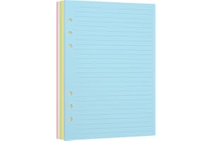 LUVTREE A5 Lined Refill Paper,Colored Pages for A5 Refillable 6-Ring Binder Notebook,6-Hole Punched Binder Refill Inserts,Fountain Pen Friendly-Double Sided No Bleed Through.