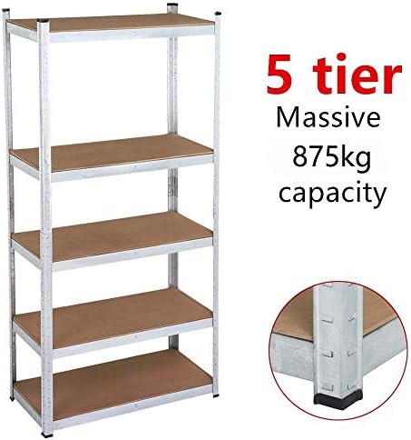 Outdoortips 5 Tier Boltless Industrial Racking Garage Shelving Storage Shelve Heavy Duty x1 (Sliver)