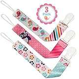 Liname Schnullerband Mit Clip Für Mädchen - 3 Stück Saugerband - Premium Qualität Universeller Schnuller Clip Für Alle Schnuller Mit Und Ohne Ring - Beidseitiges Modisches Design
