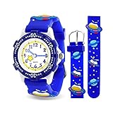 Blue Spaceship Planet Kids Watch Stainless Steel Back Analog