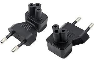 RIIEYOCA Adattatore Schuko ad Angolo Retto 90 Gradi a IEC C5, Spina Europea CEE 7/16 Maschio a IEC320 C5 Femmina per Dispositivi Portatili - Nero (Confezione da 2)