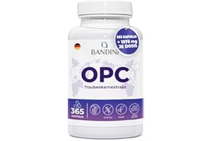 ‎BANDINI Bandini® OPC Traubenkernextrakt 365 Kapseln | Hochdosiert mit 1076mg je dosis | Höchster Gehalt nach HPLC | Aus italienischen Weintrauben | 1052mg Extrakt mit 999,4mg OPC + 24mg Vitamin C | 6 Monate