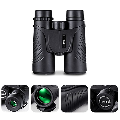HUTACT Prismáticos 10X42, de campo amplio Binoculares Profesionales HD para viajeros, para observar aves, detalles más luminosos y nítido, a prueba de agua y polvo