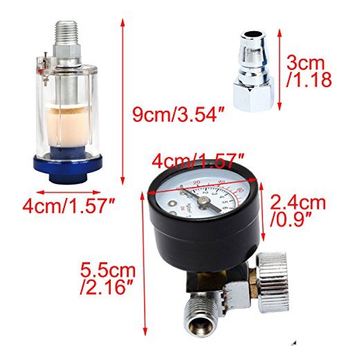 Latinaric 1/4″ Luftdruckregler Filterdruckminderer mit Manometer und Wasserfängerfilter - 2