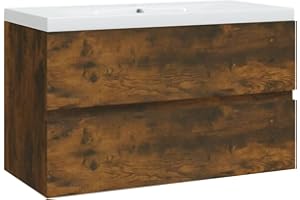 vidaXL Waschbeckenschrank mit Einbaubecken Räuchereiche Holzwerkstoff, Unterschrank, Badezimmerschrank, Badmöbel, Waschbeckenunterschrank