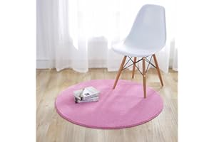 Fouriding Einfarbig Rund Teppich weicher Kurzflor Teppiche fürs Wohnzimmer, Esszimmer, Kinderzimmer, Schlafzimmer und die Küche geeignet Rosa 100cm