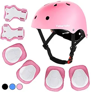 ValueTalks Kids Helmet Pad Set, Adjustable Kids Bike Helmet Knee Pads and Elbow Pads Wrist Guards 5~10yrs Kids Protective Gear Set for Girls Boys Toddlers Child Bike Roller Skating Cycling Scooter