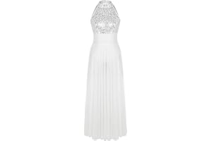 iiniim Vestido Lentejuelas de Danza Baile Mujer Body de Fiesta Actuación Maillot Ballet sin Manga Vestido Largo Leotardo Falda Malla Gimnasia Ritmica Traje de Danza Moderna Elegante